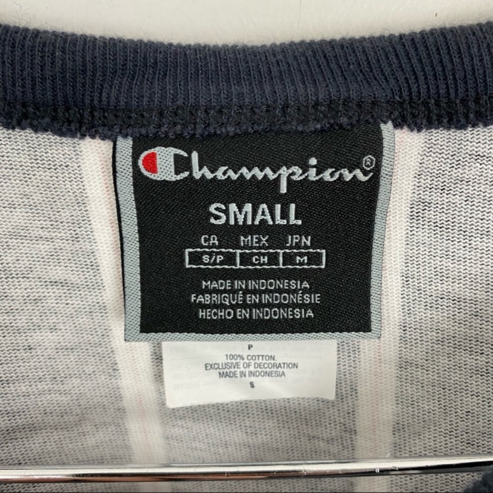 Champion Blue Striped Cropped Basic Round Neck Sh… - image 7